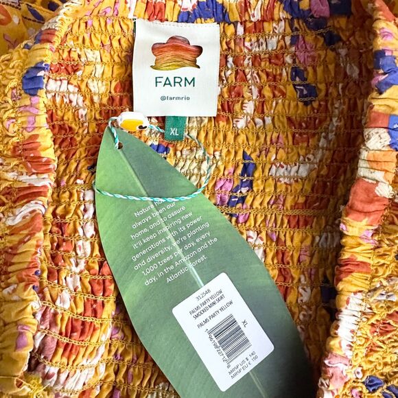 FARM RIO Skirt Women XL Orange Yellow 100% Cotton Palms Party Smocked Mini NWT - Picture 4 of 10